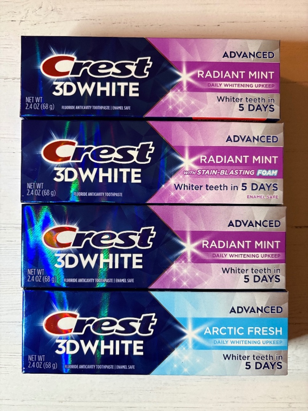 4 Crest 3D White Advanced Toothpaste 2.4 oz each